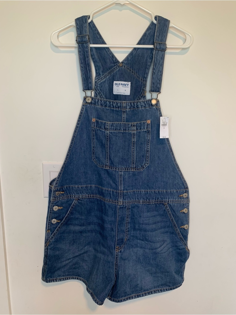 BNWT Old Navy Baggy Shortalls Size Large Denim Short Overalls 90s Style Summer